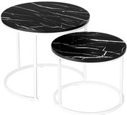 Sada 2 konferenčných stolíkov GALEN mramorová, biela / čierna