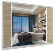 Šatníková skriňa 232 cm Belini biely mat / dub sonoma s posuvnými dverami a zrkadlom MV SZP4/2/1W/2DS1L/W/HI