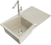 Mexen Cesar, 1-komorový granitový drez 775x470x190 mm a drezová batéria Flora, béžová, 6514-69-670401-00