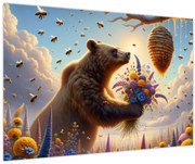 Obraz - Medveď a včielky (90x60 cm)