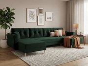 Rozkladacia sedacia súprava do U SILVIANO 300x140 cm, tmavozelená + 2 vankúšiky ZDARMA