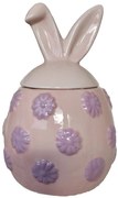 Ružová keramická dóza vajíčko s kvetmi a uškami Rabbi - Ø 10*15 cm