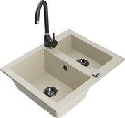 Mexen Carlos granitový 1,5-komorový drez s kuchynskou batériou Telma, Béžová - 6518-69-670200-70