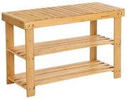 Lavica na topánky, bambus, farba-prírodné drevo, 45x70x28cm
