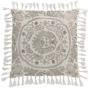 Zamatový smotanový vankúš Moroccan so strapcami - 45 * 45 cm