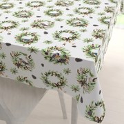 Biante Teflónový obdĺžnikový obrus TF-103 Vianočné vence s vtáčikmi na bielom 50x100 cm