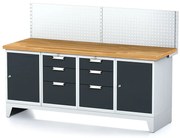 Alfa 3 Dielenský stôl MECHANIC I, perforovaný panel, 2 skrinky a 2 zásuvkové boxy na náradie, 6 zásuviek, 2000x685x880 mm, antracit dvere