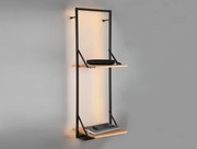 Závesný regál s LED Becky, čierny kov/drevo%