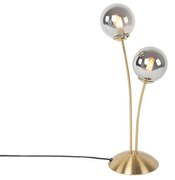 Moderná stolná lampa zlatá 2-svetlá s dymovým sklom - Atény