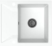 Sink Quality Obsidian, kuchynský granitový drez 590x500x210 mm + čierny sifón, biela, SKQ-OBS.W.1KKO.XB