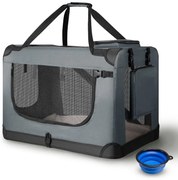 Skladací prepravný box pre psov, sivý, s posteľou, veľkosť S