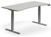 Výškovo nastaviteľný stôl QBUS, s výrezom, 1600x800 mm, strieborný rám, svetlošedá