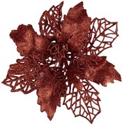 Červená trblietavá umelá dekorácia vianočná hviezda Poinsettia - Ø 22*5 cm