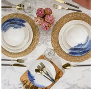 Jedálna súprava 24 ks krémová/modrá/porcelán