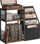 Stojan na gramofón, 3 úrovne, na odkladanie vinylových platní, rustikálna hnedá