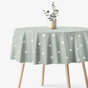 Goldea okrúhly obrus 100% bavlnené plátno - srdiečka na šalviovo zelenom Ø 100 cm