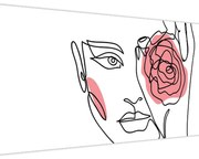 Obraz - Line art tvár s ružou (120x50 cm)
