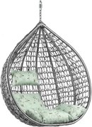 Sivé závesné kreslo KOKON bez stojanu, svetlozelený vankúš so vzorom