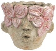Béžový antik obal na kvetináč hlava ženy s kvetmi Danaé - Ø 18*15 cm