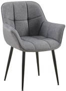 Stolička s podrúčkami Roseville - látka, nohy čierny kov - Tmavo sivá