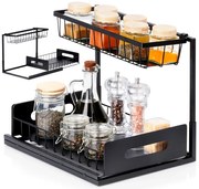 VILDE Kovová 2-poschodová výsuvná polička, nahradí zásuvku, čierna 36 x 27 x 28,5 cm