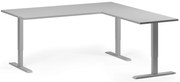 Výškovo nastaviteľný stôl, 180x180 cm, 3 motory, L/P, sivá podnož, sivá