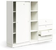 Uzamykateľná skriňa QBUS + 4 otvorené priehradky + 4 zásuvky, so soklom, 1636x2000x420 mm, biela