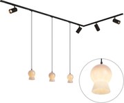 Moderný koľajnicový systém čierny so 4 bodovými svetlami a 3 bielymi závesnými svietidlami 1-fázový - Iconic Bell Jeana Luxe