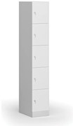 Šatníková skrinka S1 s úložnými boxmi, 5 boxov, 1850 x 300 x 500 mm, demont, cylindrický zámok, laminované dvere, biela