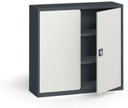 Plechová policová skriňa METAL, 1150 x 1200 x 400 mm, 2 police, tmavo sivá / sivá