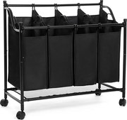 Kôš na bielizeň, vozík na prádlo, so 4 vyberateľnými látkovými vakmi, 4 x 35 L, čierny