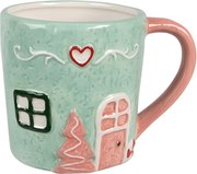 Zelený keramický hrnček v dekore chalúpky - 13*9*9 cm / 350 ml