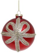 Červená sklenená vianočná ozdoba gule s mašľou Chic - Ø 10 cm