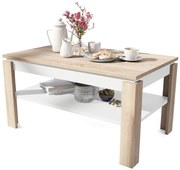 Rozkladací konferenčný stôl so zvíhacou doskou a poličkou ADEN dub sonoma/biela