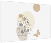 Obraz - Béžové kvety s motýľom N⁰4 (90x60 cm)