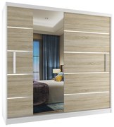 Šatníková skriňa 200 cm Belini biely mat / dub sonoma s posuvnými dverami a zrkadlom  MBP SZP1/2/W/DS/0/AL