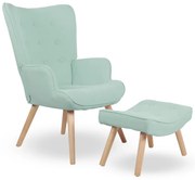 Kreslo ušiak CORDU + taburet — masív, látka, prírodná / mentolová