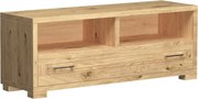 Úzka dubová TV skrinka s 2 poličkami a zásuvkou, 140x43x54 cm