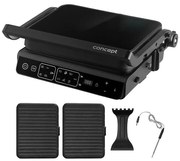 Concept ge3600 - Kontaktný gril s teplotnou sondou GLASS 2000W/230V čierny