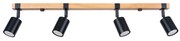 Bodové svietidlo Fager, 4x čierne kovové tienidlo, (možnosť polohovania), drevo