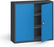 Plechová policová skriňa na náradie KOVONA, 1150 x 1200 x 400 mm, 2 police, grafit/modrá