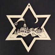 AMADEA Drevená ozdoba hviezda s dedinkou 8 cm