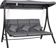 Outsunny 3-miestny Hollywoodský Hojsák, Hojsací Záhradný Nábytok s Nastaviteľnou Slnečnou Clonou, Hojsák s Vankúšmi, Max. Nosnosť 270 kg, Kov, Textil,