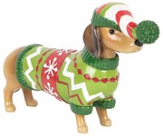 Vianočné dekorácie jazvečík v zelenom svetríku - 24*5*14 cm