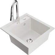 Mexen Vito, 1-komorový granitový drez 490x520x210 mm a drezová batéria Elia, biela, 6503-20-670101-00