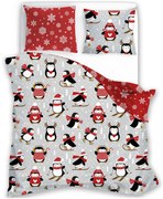 Vianočné bavlnené posteľné obliečky – motív Tučniaky a snehové vločky - 100% bavlna - 70 x 90 cm + 140 x 200 cm