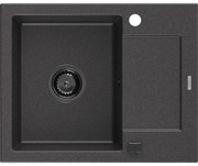 Mexen Enzo, granitový drez 576x465x174 mm, 1-komorový, čierna-škvrny s čiernym sifónom, 6506571005-76-B