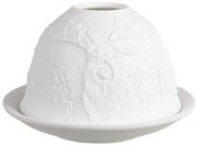 Biely porcelánový svietnik na čajovú sviečku jeleň Paollo - Ø 12 * 8 cm