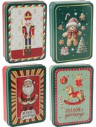 Súprava 4 vianočných plechových dóz 13,4 × 9,5 × 3,7 cm
