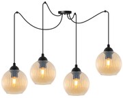 Závesné svietidlo Riffle Round Spider, 4x medové sklenené tienidlo